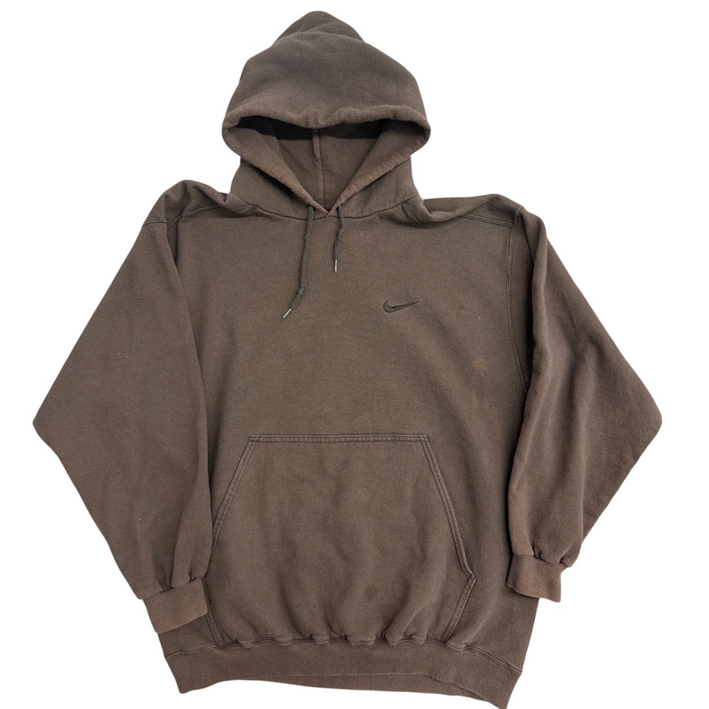 Vintage Nike Hoodie Mens Large Brown Embroidered Swoosh‎ Made in USA 90s Faded